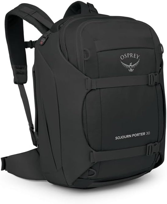 Osprey Sojourn Porter 30L Travel Backpack - Carry-On Compliant Luggage with StraightJacket Compression and Padded Laptop Sleeve - Durable Pack for International or Urban Travel, Black