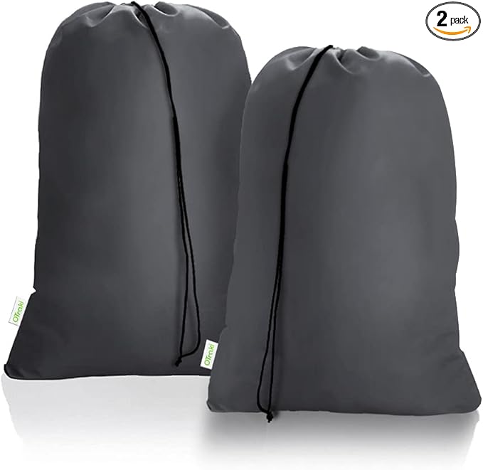 OTraki 2 Pack Laundry Bag Extra Large 28x45 Inch Drawstrings Laundry Hamper Liner Storage Bag XL Dirty Clothes Organizer Heavy Duty Laundry Bag Don't Drying, Melting 140-176℉ (Grey)