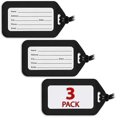 Mifflin-USA - Luggage Tags - Black, 3 PK - Bag Tag for Baggage - Suitcase Accessory Bulk