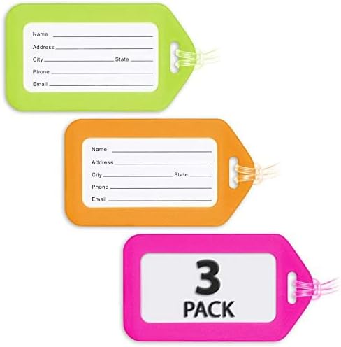 Mifflin-USA - Luggage Tags - Neon, 3 PK - Bag Tag for Baggage - Suitcase Accessory Bulk