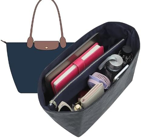 Doxo Long Champ Organizer Insert, Bag Organizer Insert for le pliage Medium, G.oyard PM, Speedy 30, Neverfull MM and More, Light Waterproof DupontPaper Purse Organizer, 6 Pockets(Black&Blue, M)