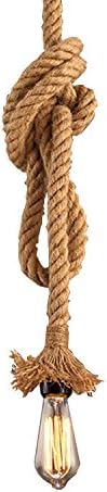 1 Head 1 Meter Vintage Hemp Rope Pendant Light Fixture E26/E27 Base, Vintage Ceiling Light Lamp,Retro Style for Dining Hall Restaurant Bar Lighting,110~130V, (Bulb not Included)