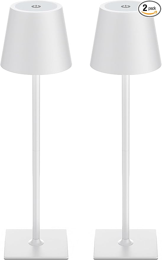 Kakanuo White Gold Cordless Rechargeable Table Lamp 5000mAh Battery Operated Lamps, 3 Colors Stepless Dimming Touch Lamp for Living Room, Kitchen Counter, Dining, Outdoor Patio, 2 Pack