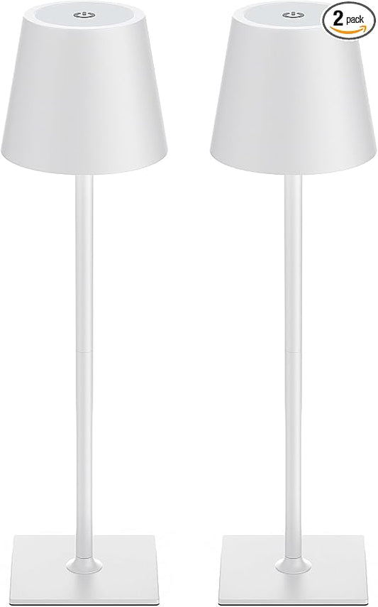 Kakanuo White Gold Cordless Rechargeable Table Lamp 5000mAh Battery Operated Lamps, 3 Colors Stepless Dimming Touch Lamp for Living Room, Kitchen Counter, Dining, Outdoor Patio, 2 Pack