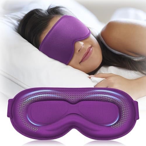 Weighted Blackout Sleep Mask for Women, 3D Contoured Zero Eye Pressure, Lash-Friendly Deep Eye Cups, Adjustable Slide Buckle Strap, Self-Care & Relaxation Gift for Her (Purple)