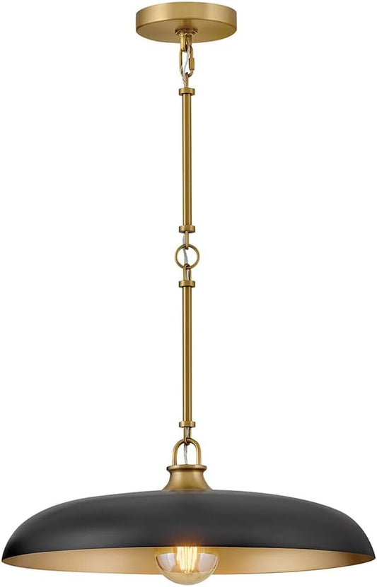 Hinkley Sadie 18" Medium Dome Pendant, Black with Lacquered Brass | Two Tone Saucer Chandelier, Includes (5) 7" Downrods, Needs a Med. LED Bulb, Adjustable Height, Dining Room, Kitchen