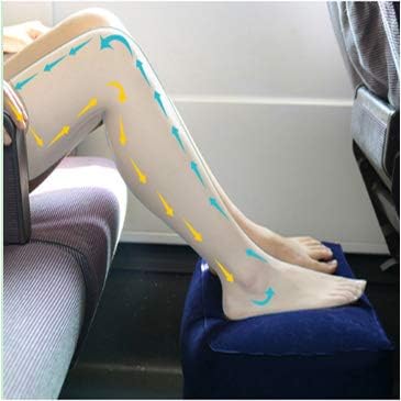 Inflatable Travel Foot Rest Pillow, Adjustable Height Leg Rest Pillow for Cars, Home, Office, Trains, Airplane, Make a Flat Bed for Baby, Kids, Toddlers, Blue, 1 Pack