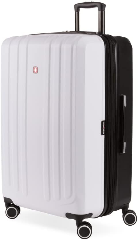SwissGear 8028 Hardside Expandable Spinner Luggage, Black/White, Checked-Medium 24-Inch