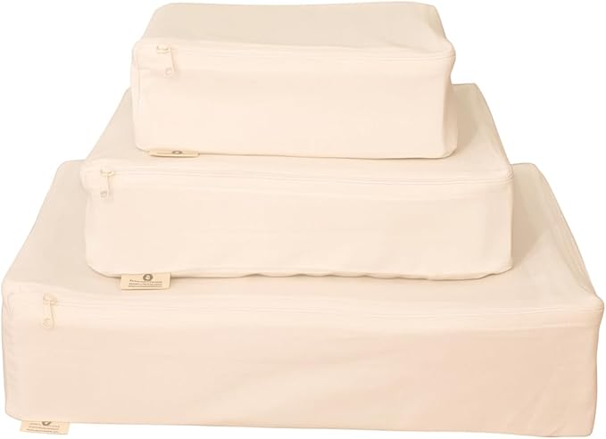 Packing Cubes Bag Pure Canvas Travel Organizers (10"x7"x3") with Durable YKK Zippers for Clothes, Shoes & Luggage Storage (Set of 3 (Small), Off-White)