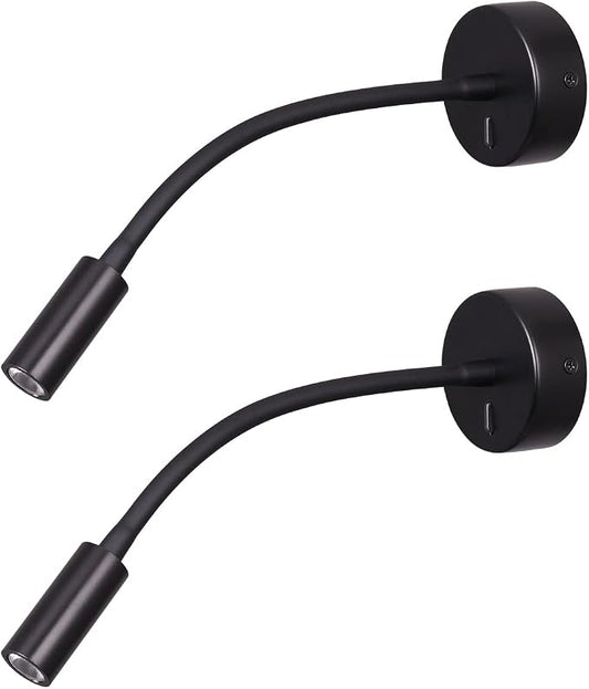 Wall Mounted Reading Lamp LED 3W Warm White 3000K Hardwired for Reading Matt Black(Black Hard-Wired 2PCS)