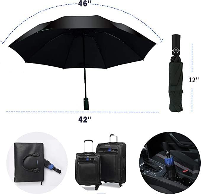 SIEPASA Windproof Travel Compact Umbrella-Automatic Umbrellas for Rain- Folding Umbrella, Travel Compact Umbrella.(Inverted/Black)