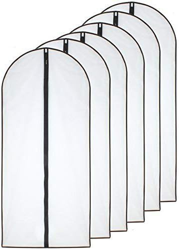 HomeClean Hanging Garment Bag (Set of 6) Lightweight Clear Full Zipper Black Dress Bags PEVA Garment Breathable Bags Cover for Closet Clothes Storage (24'' X 60'', Black)