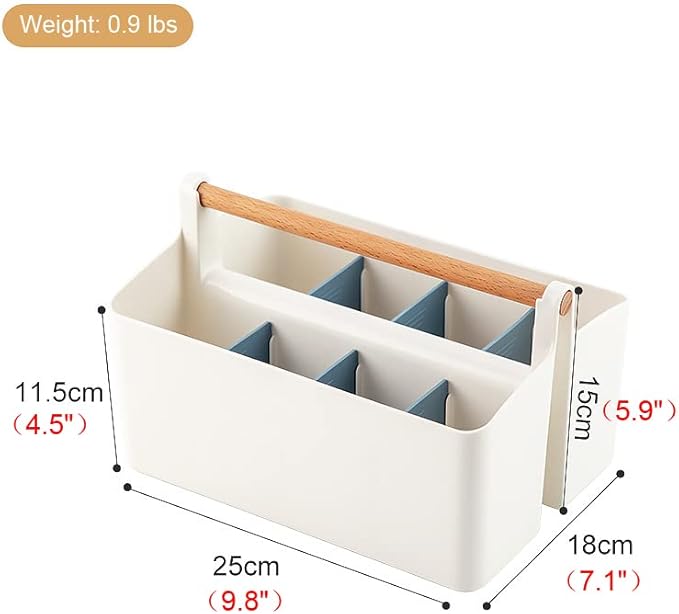 Vidifor Large Portable Basket with Handle, Plastic Craft Storage Organizer Caddy Tote with Adjustable Divided for Makeup Art Supplies, Sewing, Colored Pencils-Blue