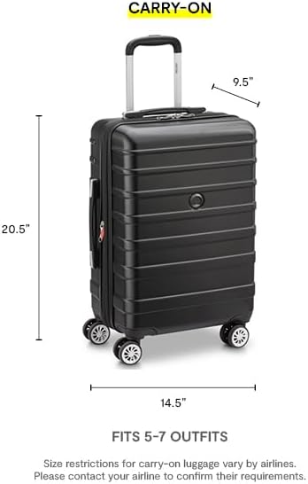 DELSEY PARIS Margot Hardside Luggage, Dual Wheel Spinners for Smooth Travel, Expandable with Spacious & Organizable compartments, Men and Women, Black, Carry-On 20-Inch