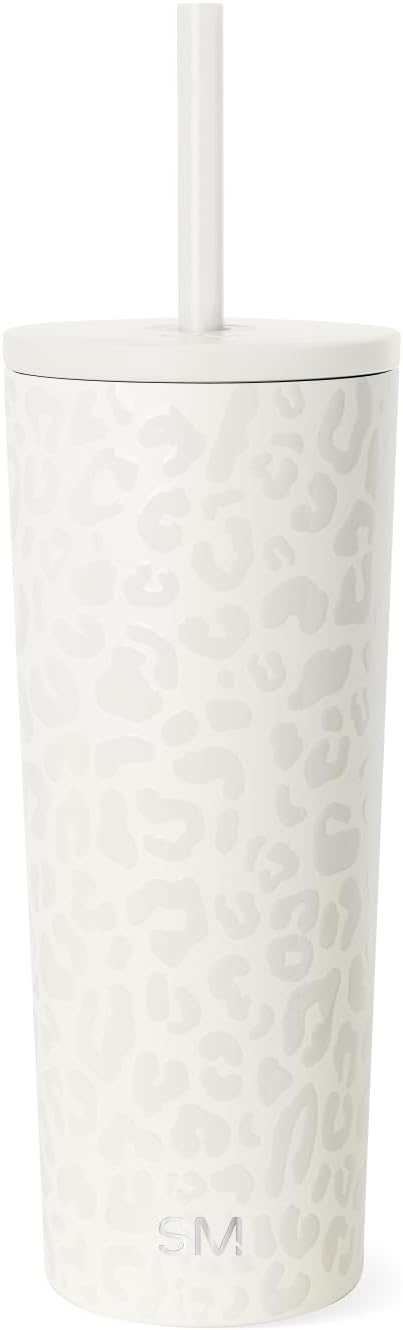 Simple Modern Classic Tumbler with Straw Lid | Insulated Iced Coffee Cup Reusable Stainless Steel Water Bottle Travel Mug | Gifts for Women Men Her Him | 24oz | Cream Leopard