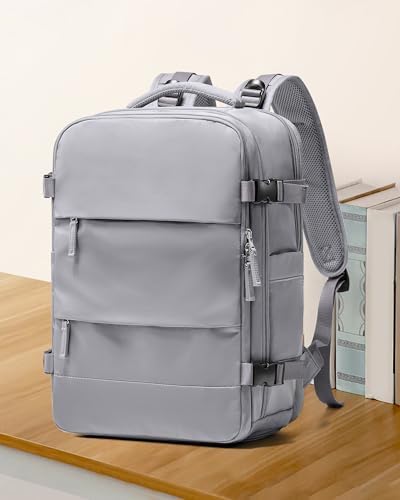 coowoz Travel Backpack For Women Men,Carry On Backpack,Hiking Backpack Waterproof Outdoor Sports Rucksack Casual Daypack Travel Essentials(Grey)