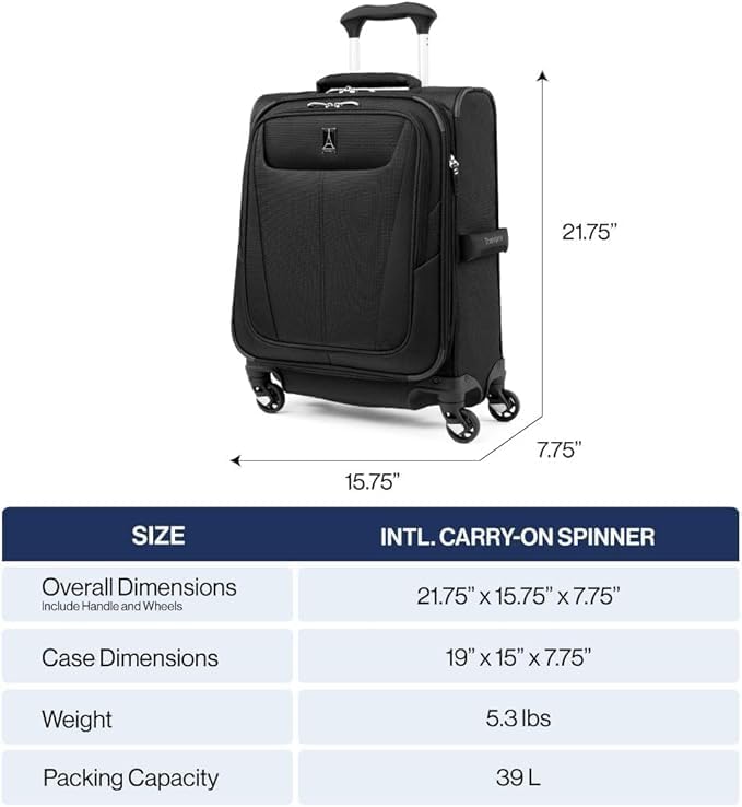 Travelpro Maxlite 5 Softside Expandable Luggage with 4 Spinner Wheels, Lightweight Suitcase, Men and Women, International, Slate Green, Carry-on 19-Inch
