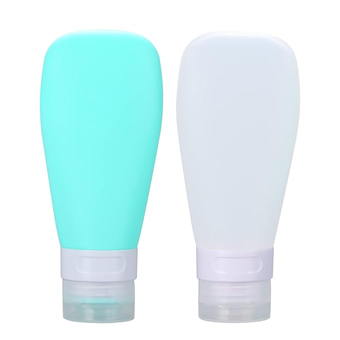 2 Pcs Silicone Travel Bottles,3oz Leak Proof Refillable Squeeze Containers with Transparent Carry Bag,Small Empty Travel Size Bottles for Shampoo,Conditioner,Lotion,Toiletries