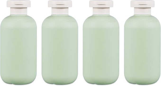 ASEVAT 6.7oz 4Pcs Green Plastic Refillable Travel Shampoo and Conditioner Bottles Plastic Refillable Travel Shampoo Bottles with Flip Cap Shampoo and Conditioner Dispenser