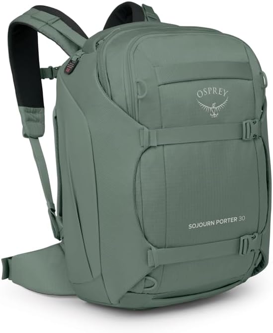 Osprey Sojourn Porter 30L Travel Backpack - Carry-On Compliant Luggage with StraightJacket Compression and Padded Laptop Sleeve - Durable Pack for International or Urban Travel, Koseret Green