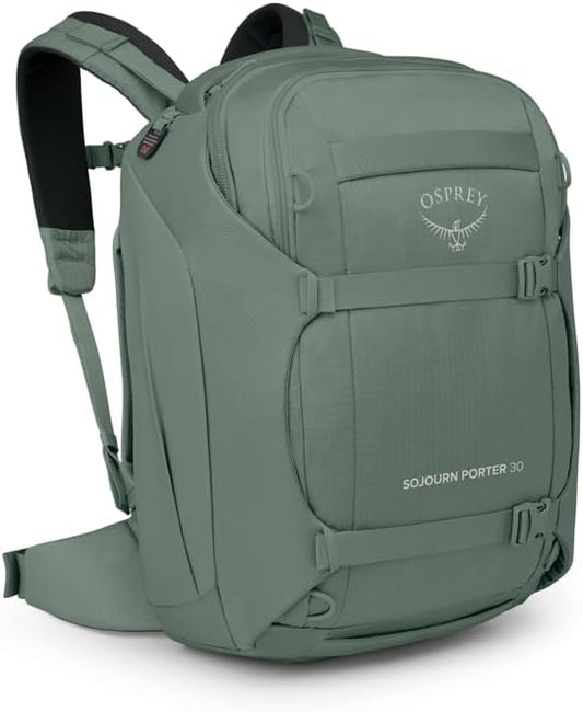 Osprey Sojourn Porter 30L Travel Backpack - Carry-On Compliant Luggage with StraightJacket Compression and Padded Laptop Sleeve - Durable Pack for International or Urban Travel, Koseret Green