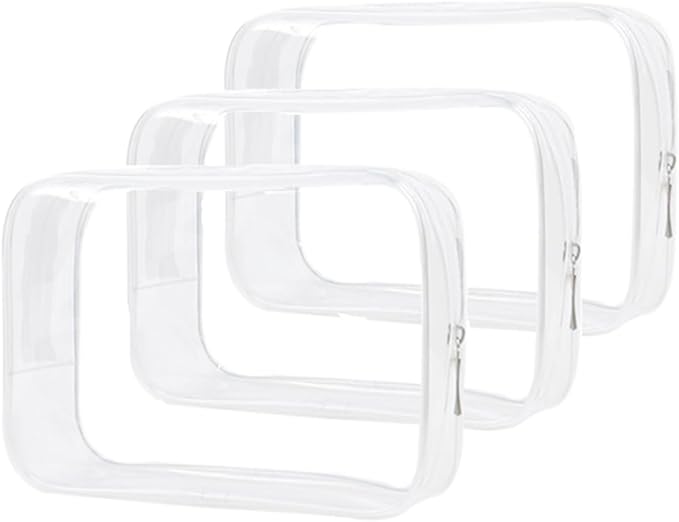 Clear Travel Bags 3 Pack 7.9"x2.5"x5.3" Multipurpose Transparent TSA Cosmetic Bag Clear Pouch For Toiletry, Makeup, Traveling - Single Zipper