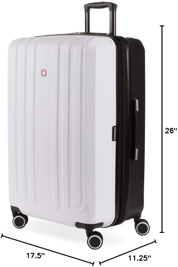 SwissGear 8028 Hardside Expandable Spinner Luggage, Black/White, Checked-Medium 24-Inch