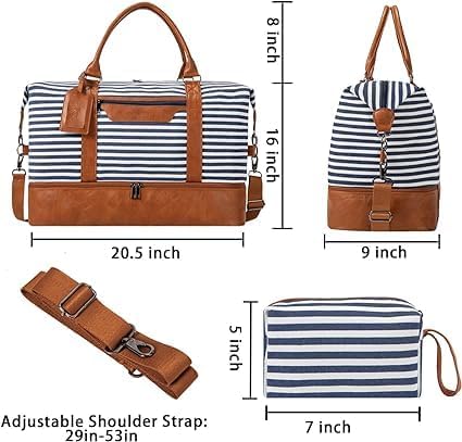 Oeihuivt Weekender Bags for Women - 21 Inch Large Travel Duffel Bag 2-Piece Set with Shoe Compartment, Heavy-Duty Canvas Leather Carry On Overnight Tote