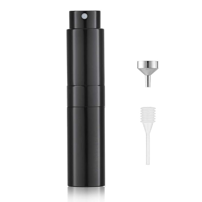 LISAPACK 8ML Atomizer Perfume Spray Bottle for Travel, Empty Refillable Cologne Dispenser, Portable Sprayer for Men and Women (Gloss Black)