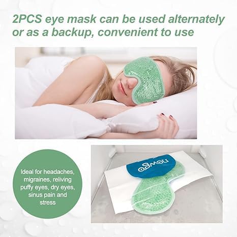 NEWGO Cooling Eye Mask for Puffy Eyes, Cold Eye Mask Eye Ice Pack for After Eyes Surgery, Tension Stress Relief, Itchy Eyes, Headaches, Dark Circles - Blue (Green-2Pack)