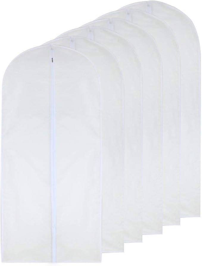 Garment Bags for Hanging Clothes 24'' x 48'' Long Suit Dust Hanging Garment Bag White Breathable Suit Covers for Closet Full Zipper Dust Cover for Dance Dress Clothes Pack of 6