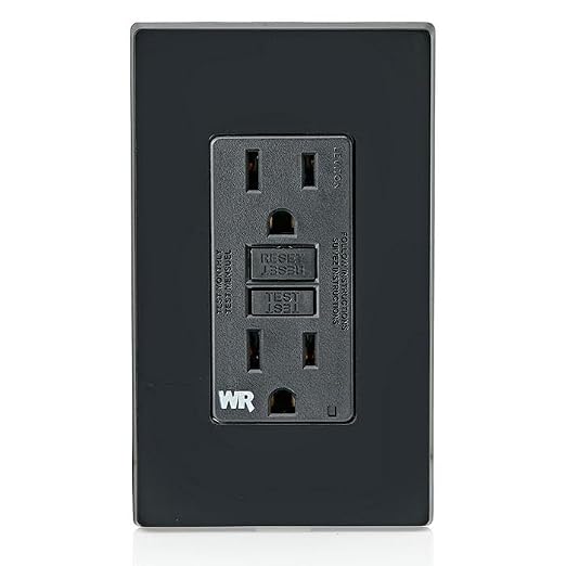 Leviton GFCI Weather-Resistant Outlet, 15 Amp, Self Test, Non Tamper-Resistant with LED Indicator Light, Outdoor Locations, GFWR1-E, Black