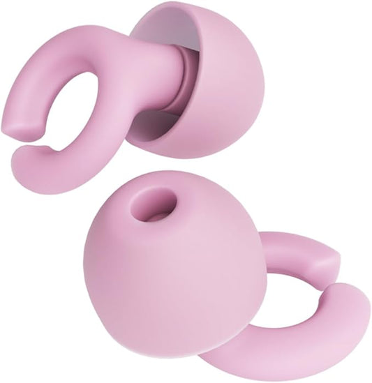 Hush Hoops Ear Plugs, Ultra-Soft Reusable Noise Reducing Earplugs with Horseshoe Shape for Comfort, 4 Tip Sizes for Customizable Fit, 17dB (NRR) Noise Reduction Rating, Pink, 1 Pair with Travel Case