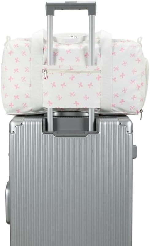 BTOOP Duffle Bag for Girls Kids Gym Sports Women Workout Travel Bag Weekender with Shoe Compartment and Wet Pocket (Pink Bow)