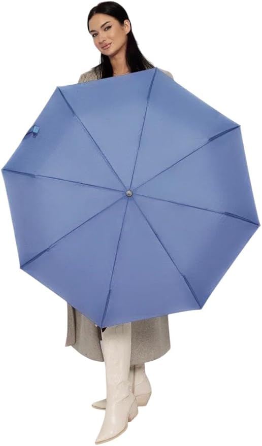 Windproof Travel Umbrella - Compact, Light, Full Automatic Open/Close - Folding Backpack Umbrella for Rain & Sun UV Preotection For Men & Women, Unbreakable 8 Fiberglass Ribs UK Design