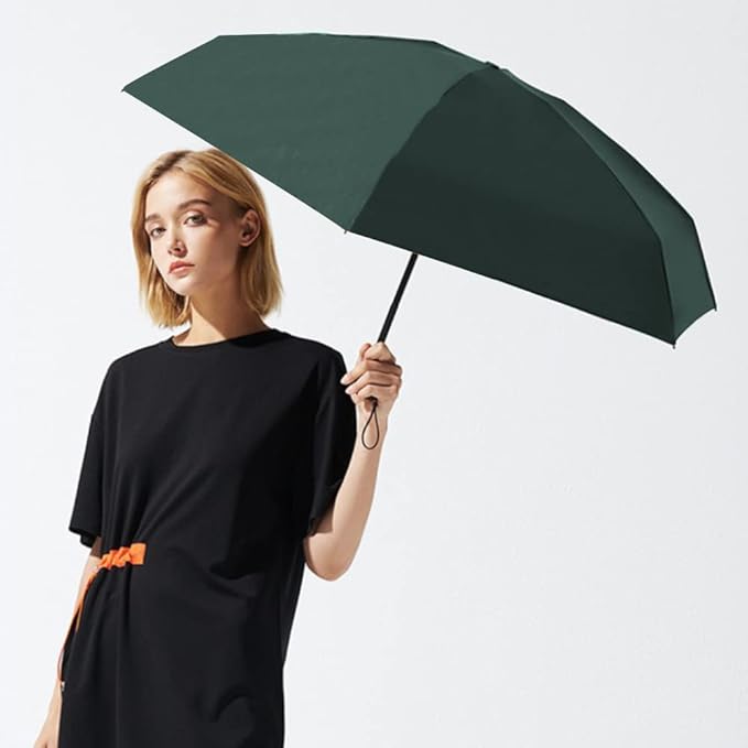 ESUFEIR Mini Sun Umbrella for Purse With Case, Small Compact UV Umbrella Travel Essentials, Lightweight Portable Parasol Windproof for Women Men Kids (Dark green)