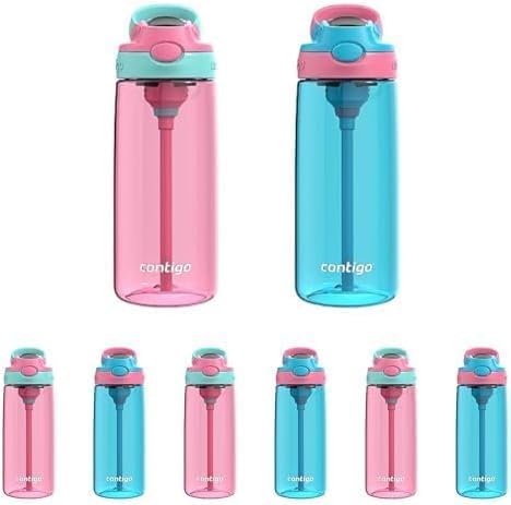 Contigo Aubrey Kids Water Bottle,20oz,Azalea/Jade & Blue Raspberry.Azalea,Spill-Proof Lid,Dishwasher Safe,BPA Free,(Pack of 8)
