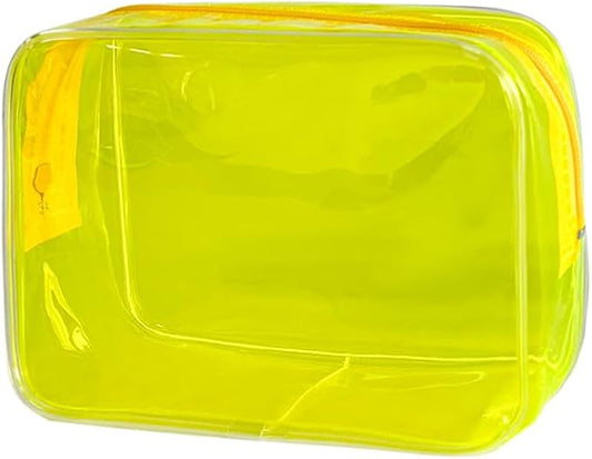 Neon TSA Approved Clear Toiletry Pouch, 7"x2.3"x4.7" Size, PVC Travel Makeup Bags for Toiletries, Transparent Cosmetic Bag for Women and Men Small (yellow)