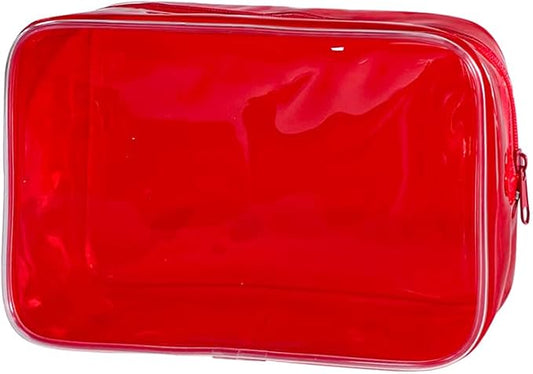 Neon TSA Approved Clear Toiletry Pouch, 7"x2.3"x4.7" Size, PVC Travel Makeup Bags for Toiletries, Transparent Cosmetic Bag for Women and Men Small (red)