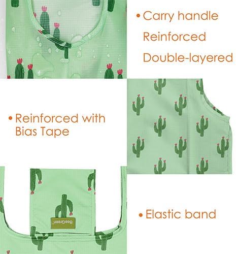 BeeGreen Geometry Reusable Grocery Bags Bulk 6 Packs X-Large, Reusable Shopping Bags Foldable for Groceries, Vegetables, Fruits Watertight Bulk Tote Bags (Cactus Rainbow Polka Dot Red Rose