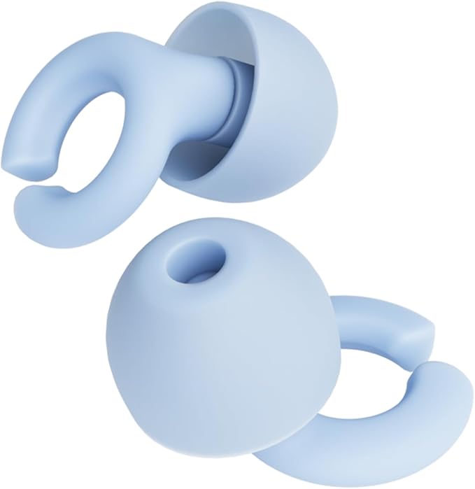 Hush Hoops Ear Plugs, Ultra-Soft Reusable Noise Reducing Earplugs with Horseshoe Shape for Comfort, 4 Tip Sizes for Customizable Fit, 17dB (NRR) Noise Reduction Rating, Blue, 1 Pair with Travel Case