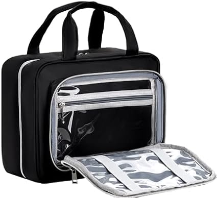 Travel Hanging Toiletry Bag for Women - Waterproof Cosmetic Organizer with Clear Window, Lightweight Bathroom Bags for Essentials, Makeup, Shampoo, Toiletries Black,Large