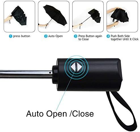 SIEPASA Windproof Travel Compact Umbrella-Automatic Umbrellas for Rain- Folding Umbrella, Travel Compact Umbrella.(Inverted/Black)