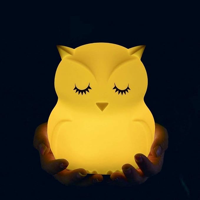 Animal-Shaped Big Night Light for Children/Adults, Rechargeable LED Soft Silicone (BPA Free) Bedside Lamp, Adjustable Brightness and 9 Colors by Touch Control & Remote Control (Big Owl)
