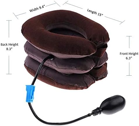 Inflatable Cervical Neck Traction Air Inflatable Pillow Neck Head Stretcher Pain Relief Collar (for Adults, Brown)