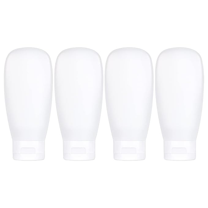 TSA Approved Travel Bottles Set for Toiletries Travel Size Containers Kit 4 Pack Portable Leak Proof Refillable Squeeze Cosmetic Airplane Essential Shampoo Hair Conditioner Body Lotion Bath Shower Gel