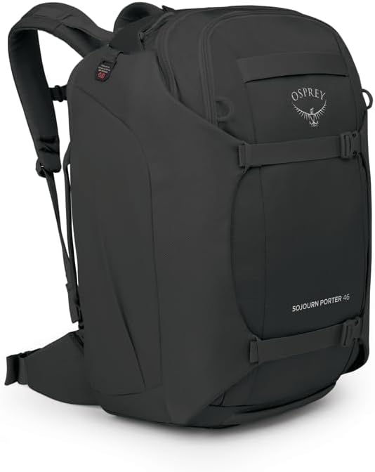 Osprey Sojourn Porter 46L Travel Backpack – Carry-On Compliant Luggage with StraightJacket Compression and Padded Laptop Sleeve – Durable Pack for International or Urban Travel, Black