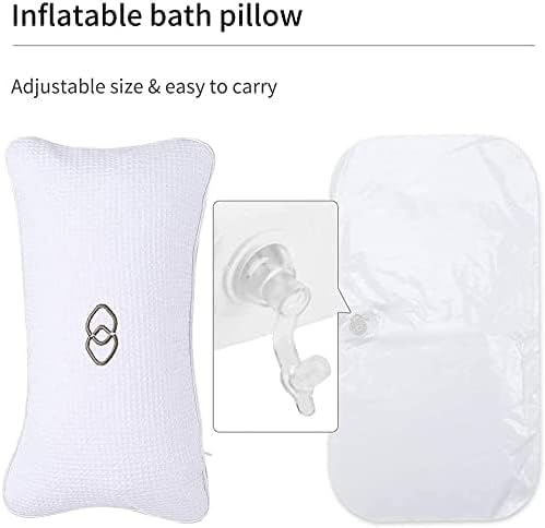 YUET Anti-Slip Non-Slip Bathtub Pillow Home Spa Bath Inflatable Cushion Head Neck Back Shoulders Rest Relax Suction Cup Bathroom Support for Hot Tub Luxurious Headrest