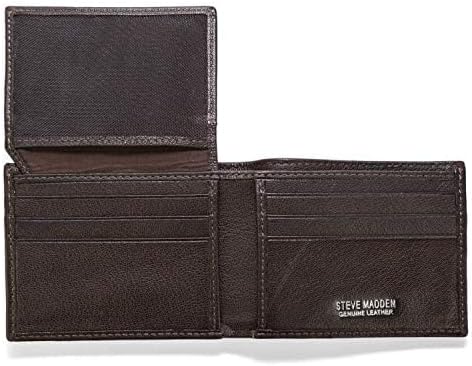Steve Madden Men's Slim Leather Wallet with Extra Capacity Attached Flip Pockets