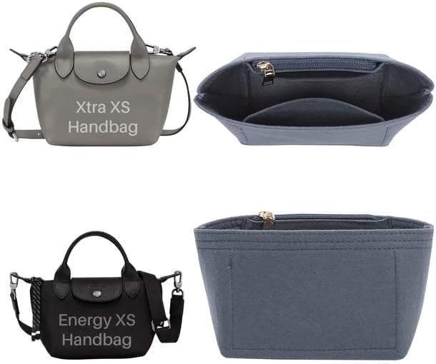 Premium Felt Purse Organizer Insert for Longchamp Le Pliage Energy/Xtra -XS, Zipper Long Champ Bag Organizer Insert with 4 Compartments